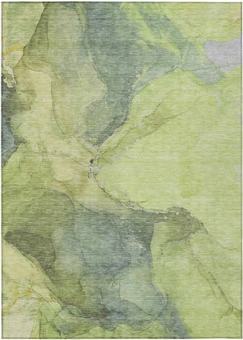 Green And Gray Abstract Washable Indoor Outdoor Area Rug Photo 9