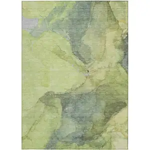 Photo of Green And Gray Abstract Washable Indoor Outdoor Area Rug