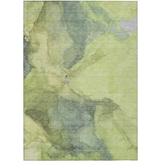 Green And Gray Abstract Washable Indoor Outdoor Area Rug Photo 1