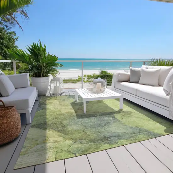 Green And Gray Abstract Washable Indoor Outdoor Area Rug Photo 9