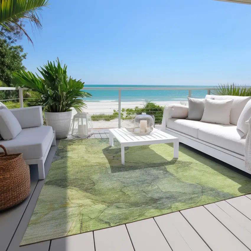 Green And Gray Abstract Washable Indoor Outdoor Area Rug Photo 9