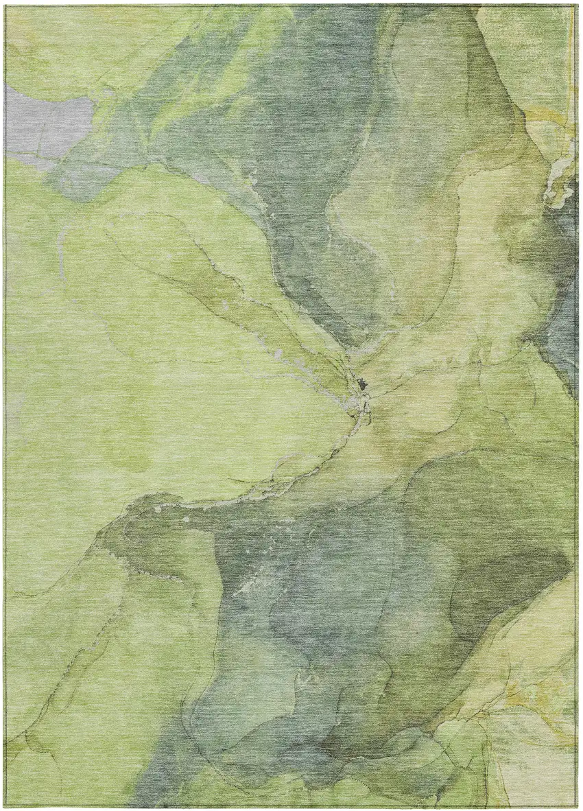 Green And Gray Abstract Washable Indoor Outdoor Area Rug Photo 1