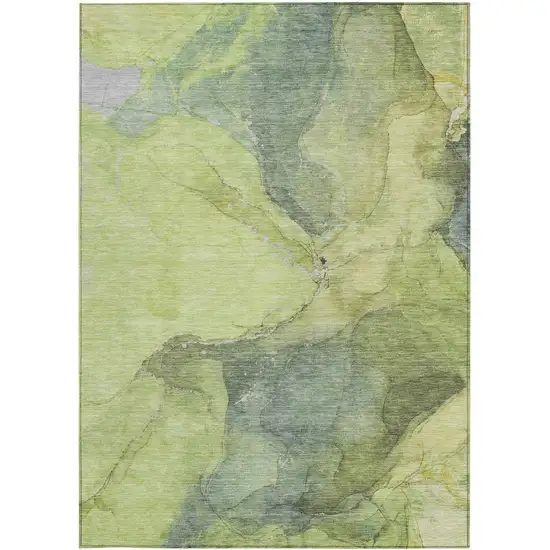 Green And Gray Abstract Washable Indoor Outdoor Area Rug Photo 1