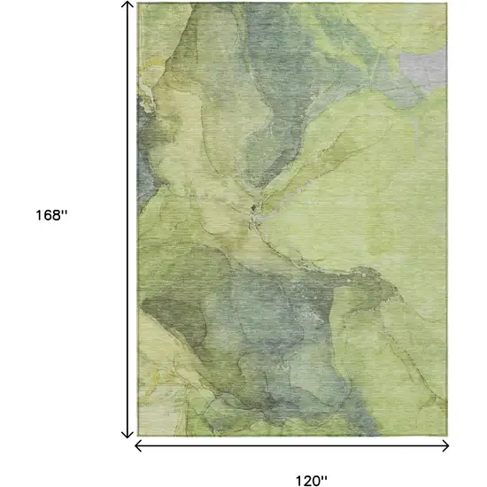 Green And Gray Abstract Washable Indoor Outdoor Area Rug Photo 9