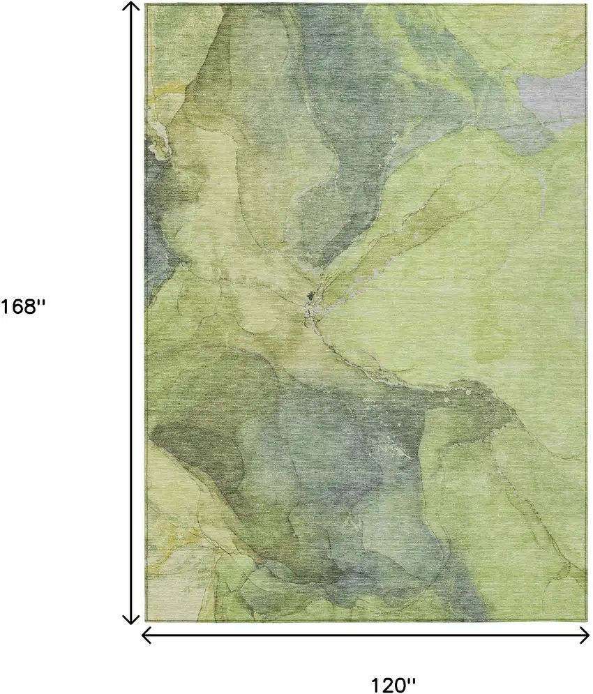 Green And Gray Abstract Washable Indoor Outdoor Area Rug Photo 9
