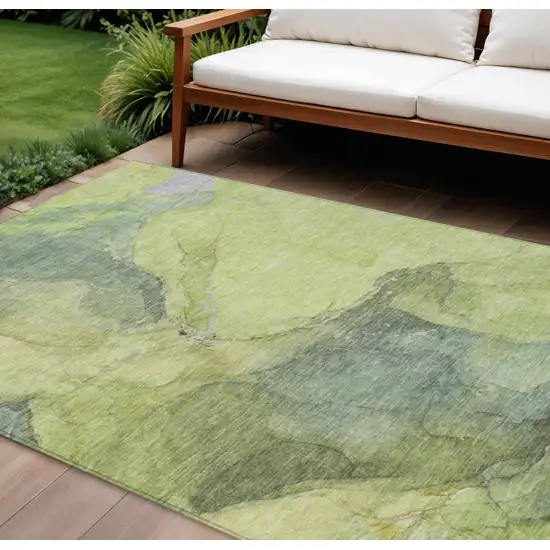 Green And Gray Abstract Washable Indoor Outdoor Area Rug Photo 2