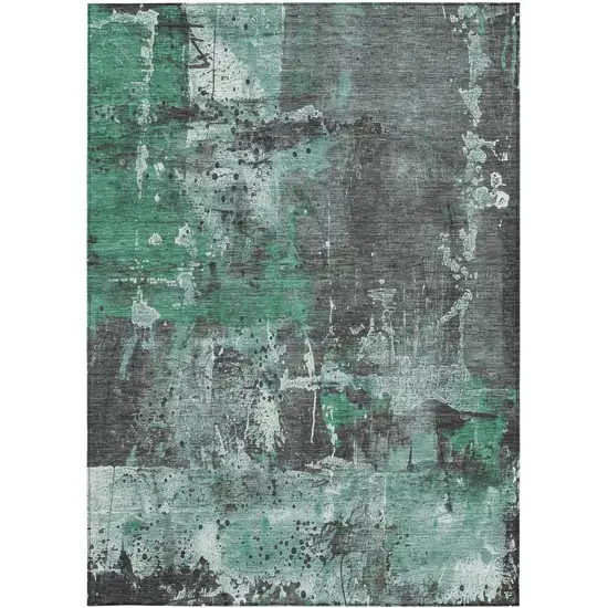 Green And Gray Abstract Washable Indoor Outdoor Area Rug Photo 1