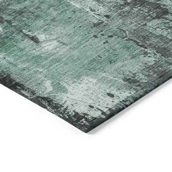 Green And Gray Abstract Washable Indoor Outdoor Area Rug Photo 9