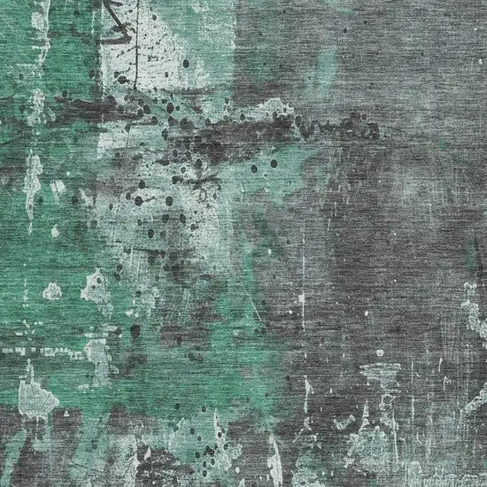 Green And Gray Abstract Washable Indoor Outdoor Area Rug Photo 3