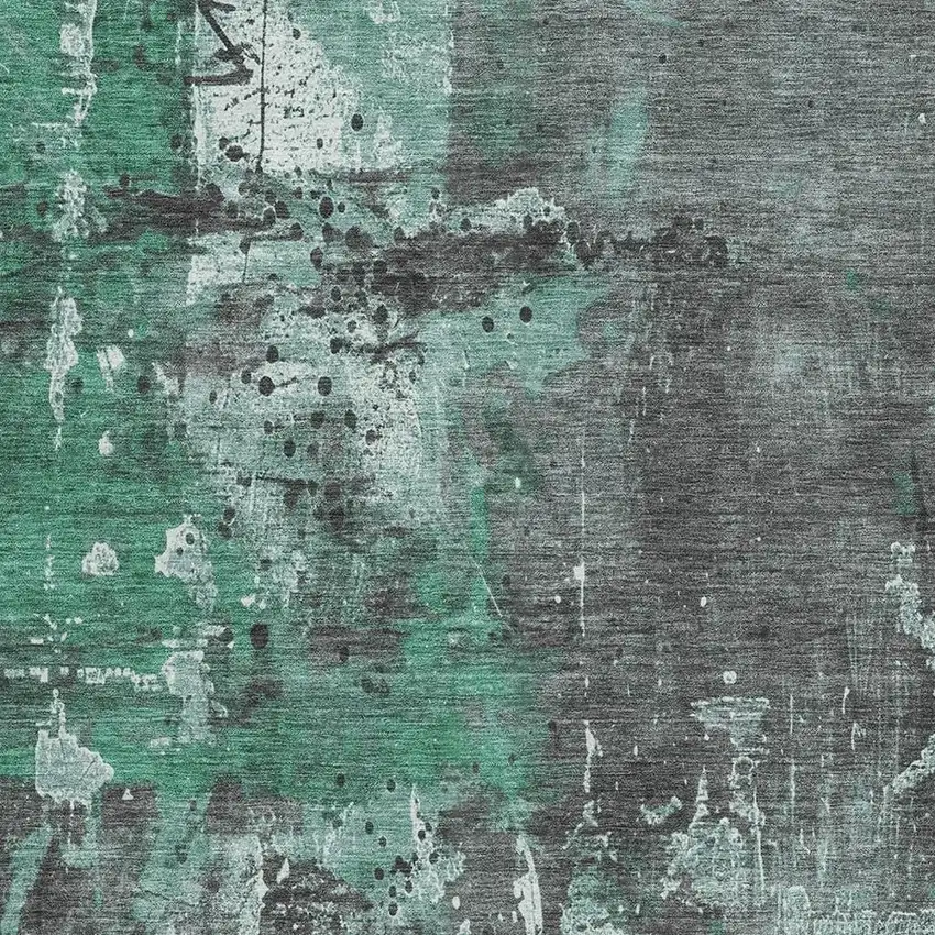 Green And Gray Abstract Washable Indoor Outdoor Area Rug Photo 3