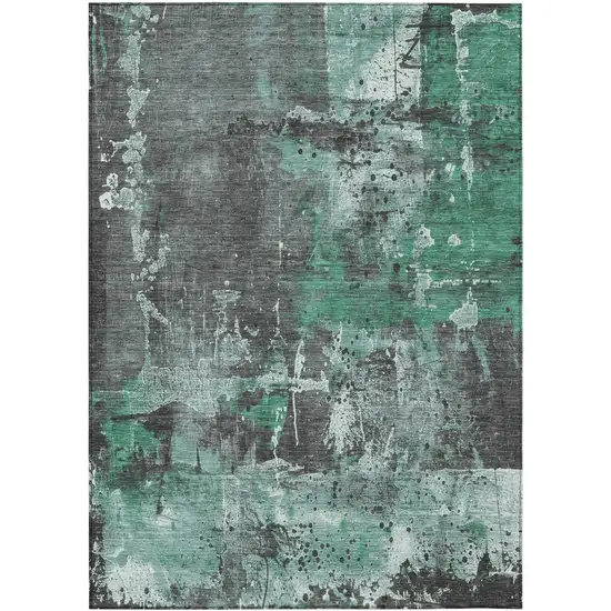 Green And Gray Abstract Washable Indoor Outdoor Area Rug Photo 7