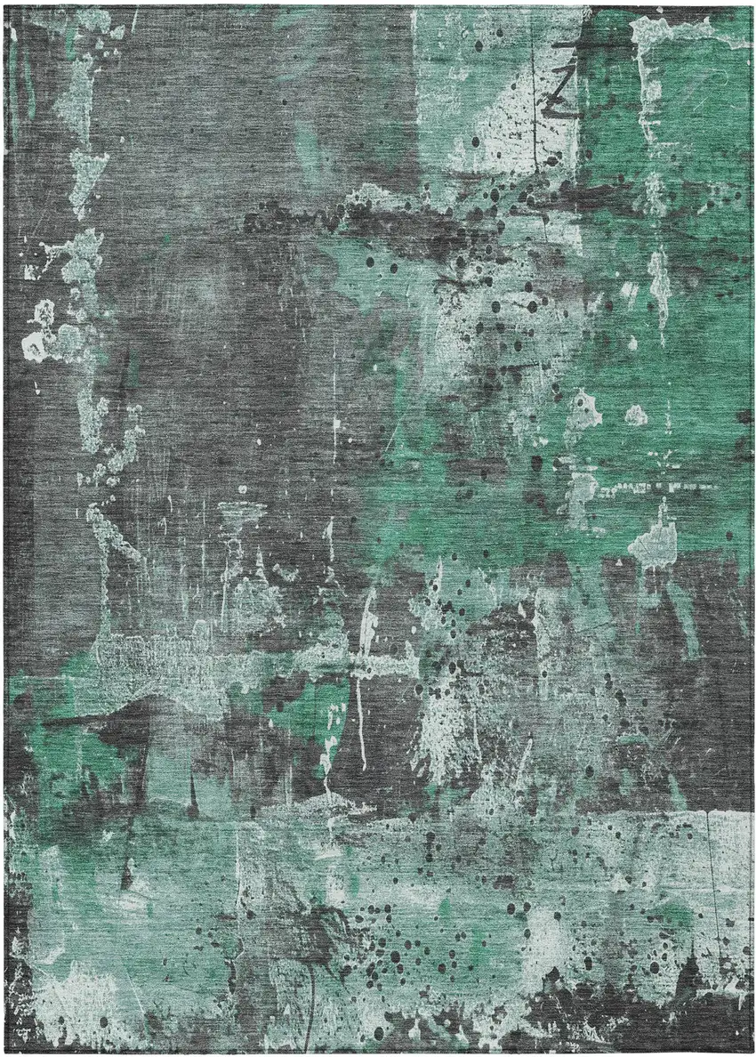 Green And Gray Abstract Washable Indoor Outdoor Area Rug Photo 7