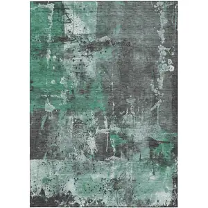 Photo of Green And Gray Abstract Washable Indoor Outdoor Area Rug