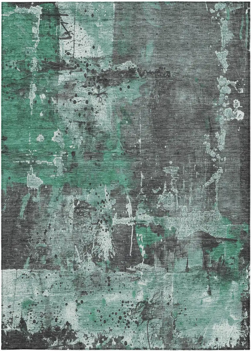 Green And Gray Abstract Washable Indoor Outdoor Area Rug Photo 1