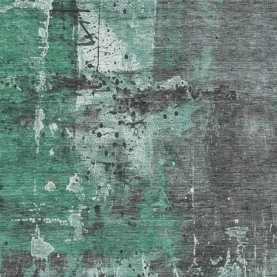 Green And Gray Abstract Washable Indoor Outdoor Area Rug Photo 3