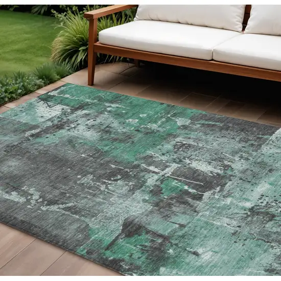 Green And Gray Abstract Washable Indoor Outdoor Area Rug Photo 2