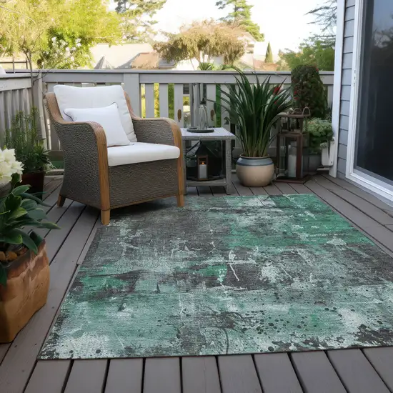 Green And Gray Abstract Washable Indoor Outdoor Area Rug Photo 7