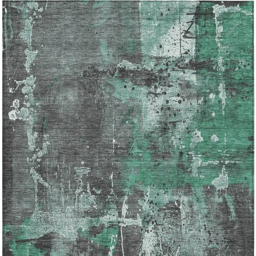 Green And Gray Abstract Washable Indoor Outdoor Area Rug Photo 1