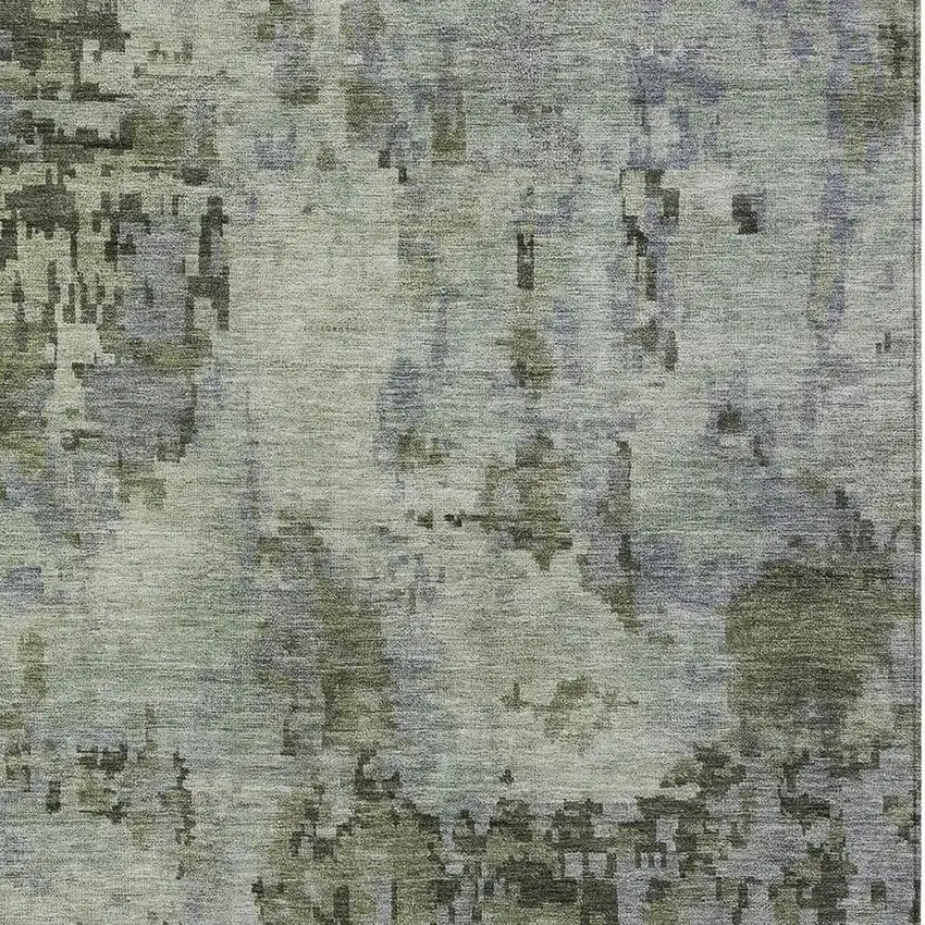 Green And Gray Abstract Washable Indoor Outdoor Area Rug Photo 2