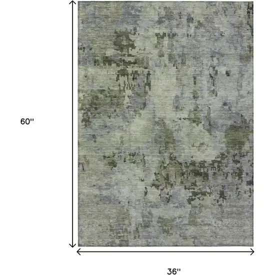 Green And Gray Abstract Washable Indoor Outdoor Area Rug Photo 8