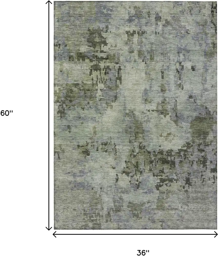 Green And Gray Abstract Washable Indoor Outdoor Area Rug Photo 8