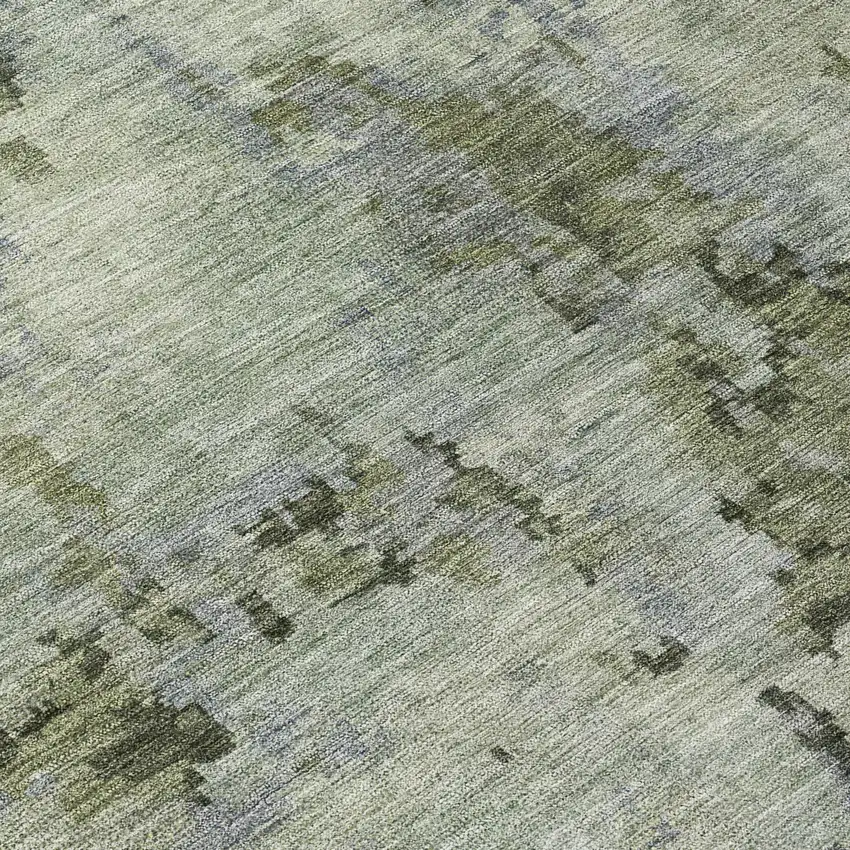 Green And Gray Abstract Washable Indoor Outdoor Area Rug Photo 7