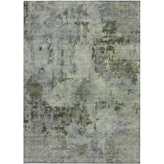 Green And Gray Abstract Washable Indoor Outdoor Area Rug Photo 3