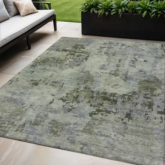 Green And Gray Abstract Washable Indoor Outdoor Area Rug Photo 1