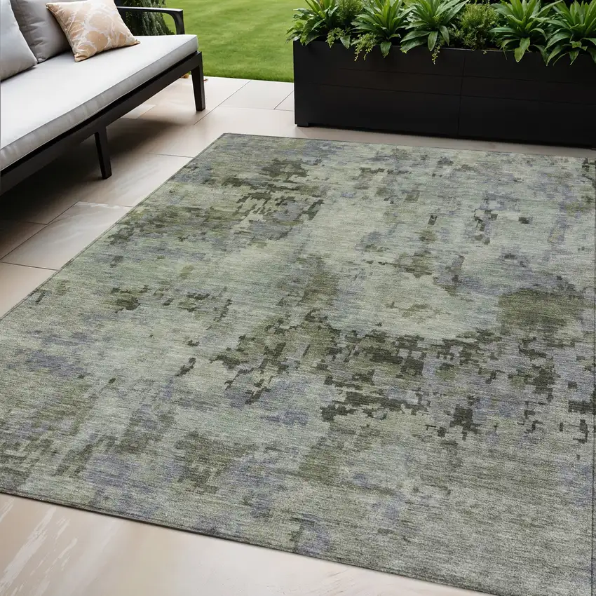 Green And Gray Abstract Washable Indoor Outdoor Area Rug Photo 1