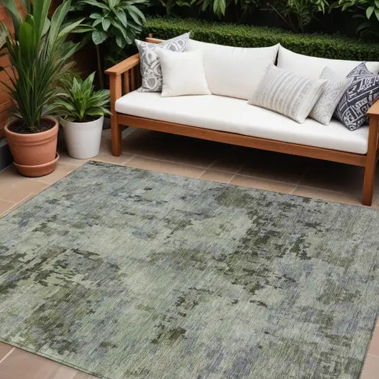 Green And Gray Abstract Washable Indoor Outdoor Area Rug Photo 1