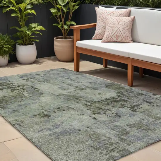 Green And Gray Abstract Washable Indoor Outdoor Area Rug Photo 1