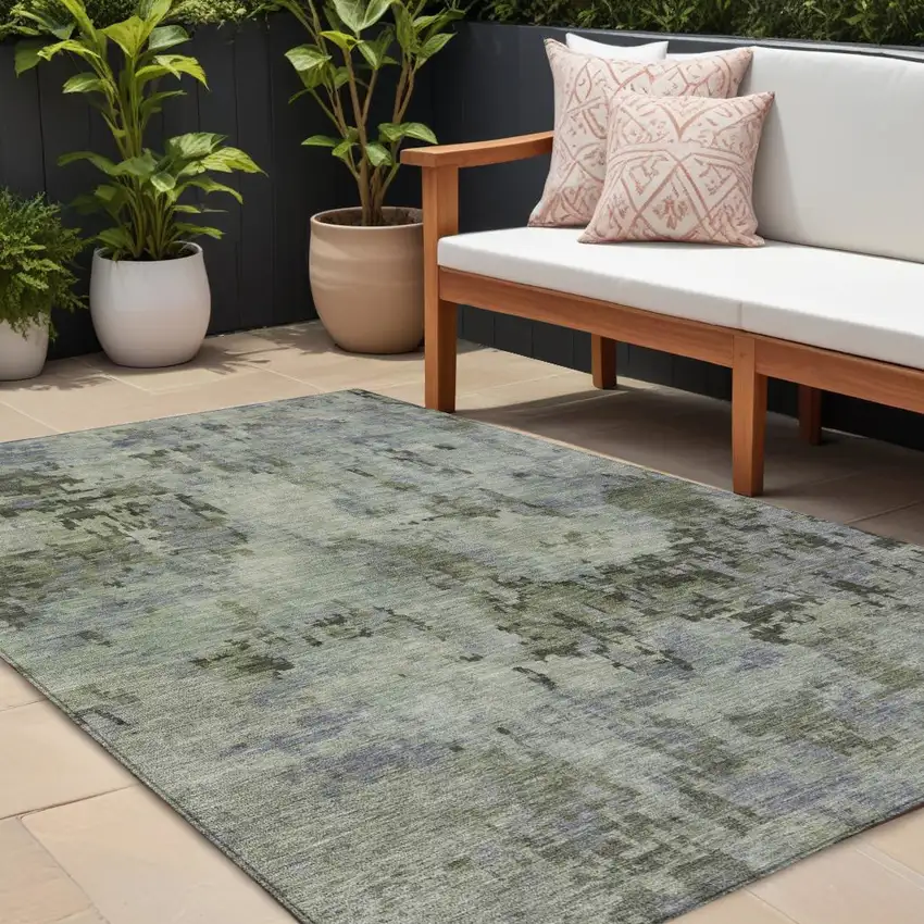 Green And Gray Abstract Washable Indoor Outdoor Area Rug Photo 1