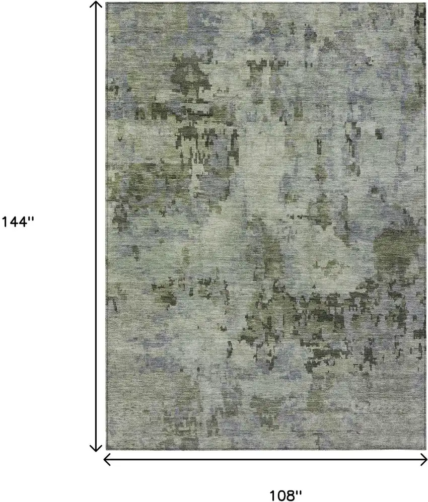 Green And Gray Abstract Washable Indoor Outdoor Area Rug Photo 3