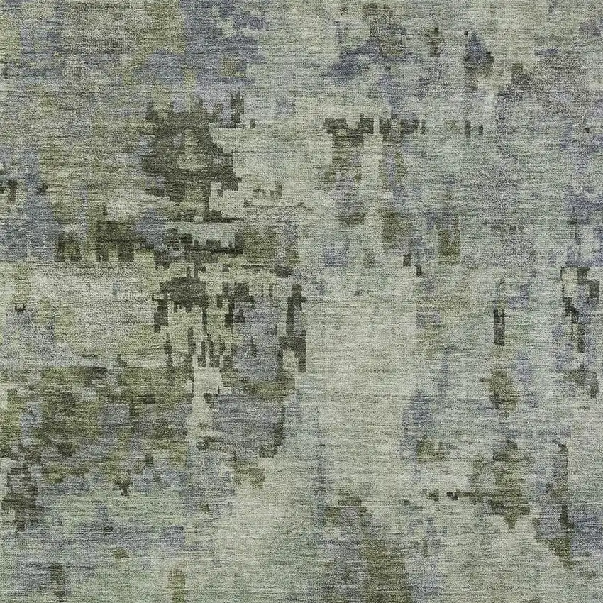 Green And Gray Abstract Washable Indoor Outdoor Area Rug Photo 2