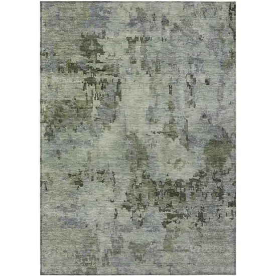 Green And Gray Abstract Washable Indoor Outdoor Area Rug Photo 1