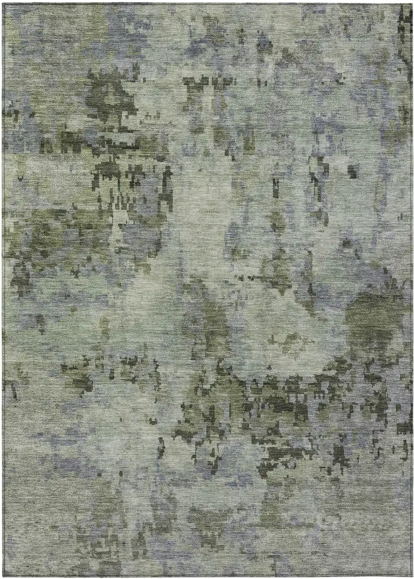 Green And Gray Abstract Washable Indoor Outdoor Area Rug Photo 1