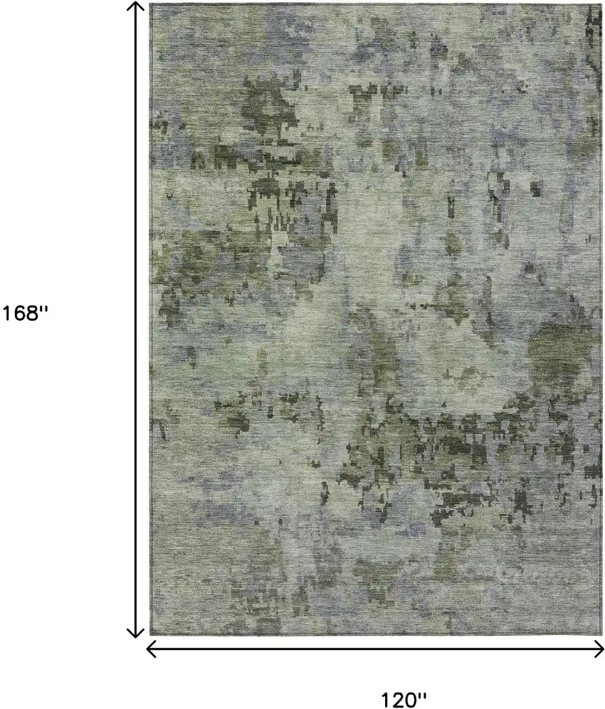 Green And Gray Abstract Washable Indoor Outdoor Area Rug Photo 3
