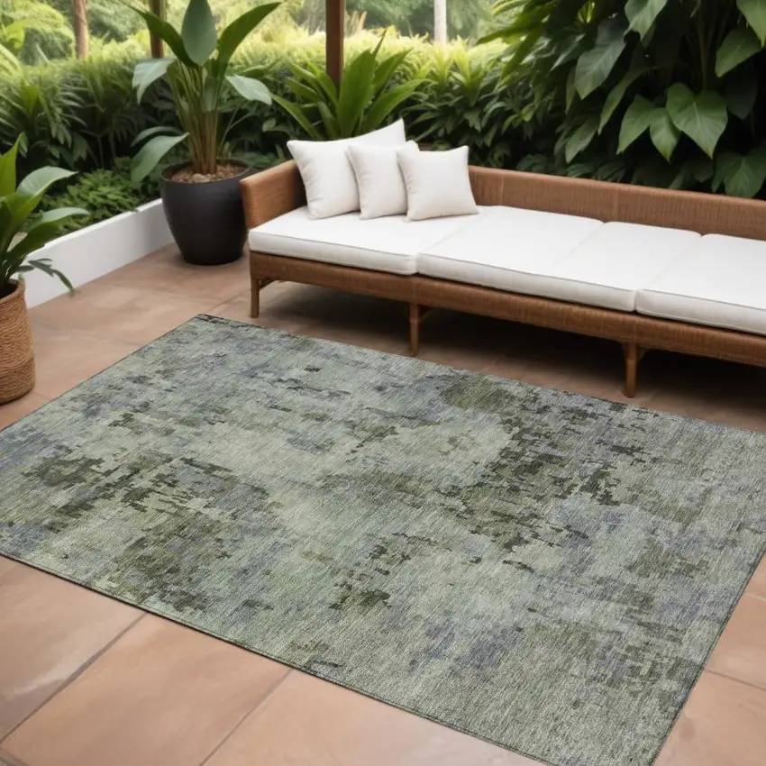 Green And Gray Abstract Washable Indoor Outdoor Area Rug Photo 1