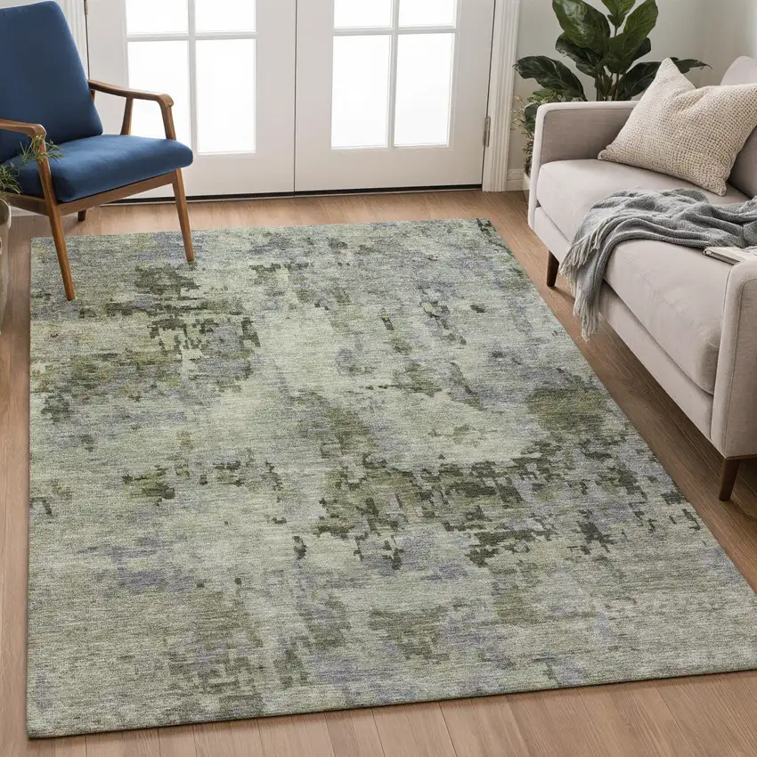 Green And Gray Abstract Washable Indoor Outdoor Area Rug Photo 5