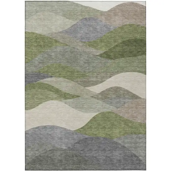 Green And Gray Abstract Washable Indoor Outdoor Area Rug Photo 8