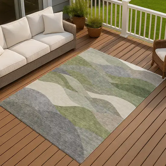 Green And Gray Abstract Washable Indoor Outdoor Area Rug Photo 3
