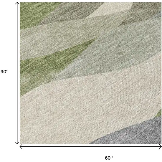 Green And Gray Abstract Washable Indoor Outdoor Area Rug Photo 6
