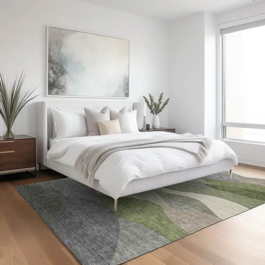 Green And Gray Abstract Washable Indoor Outdoor Area Rug Photo 5