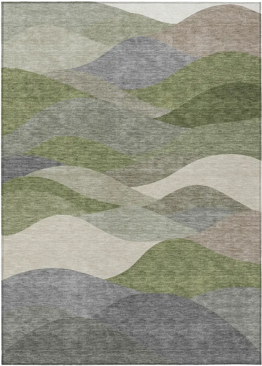Green And Gray Abstract Washable Indoor Outdoor Area Rug Photo 8