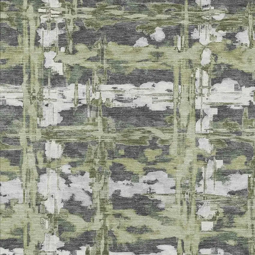 Green And Gray Abstract Washable Indoor Outdoor Area Rug Photo 2