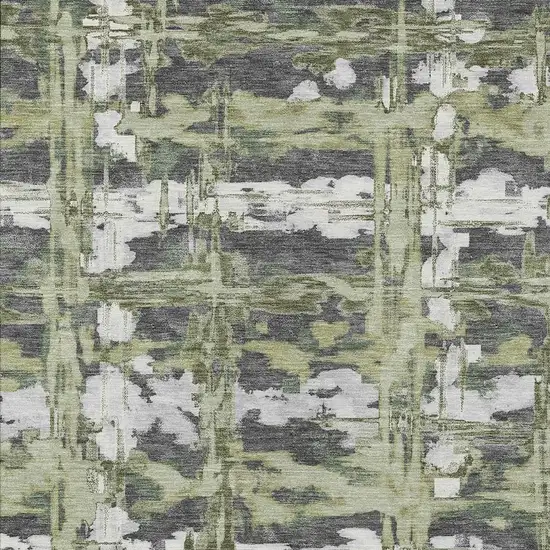 Green And Gray Abstract Washable Indoor Outdoor Area Rug Photo 2