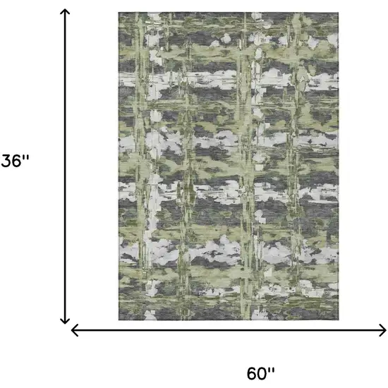 Green And Gray Abstract Washable Indoor Outdoor Area Rug Photo 6