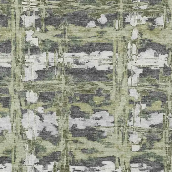 Green And Gray Abstract Washable Indoor Outdoor Area Rug Photo 2