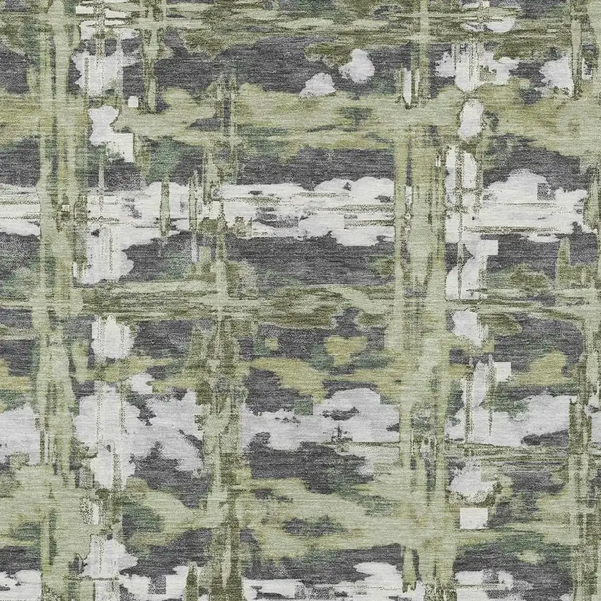 Green And Gray Abstract Washable Indoor Outdoor Area Rug Photo 2