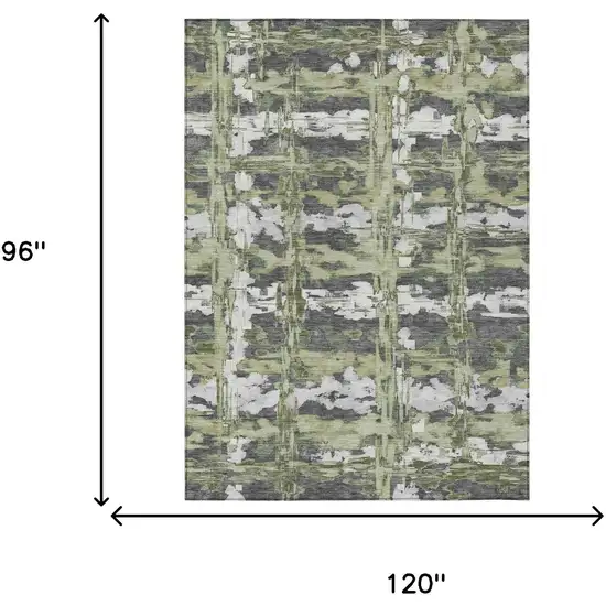 Green And Gray Abstract Washable Indoor Outdoor Area Rug Photo 6